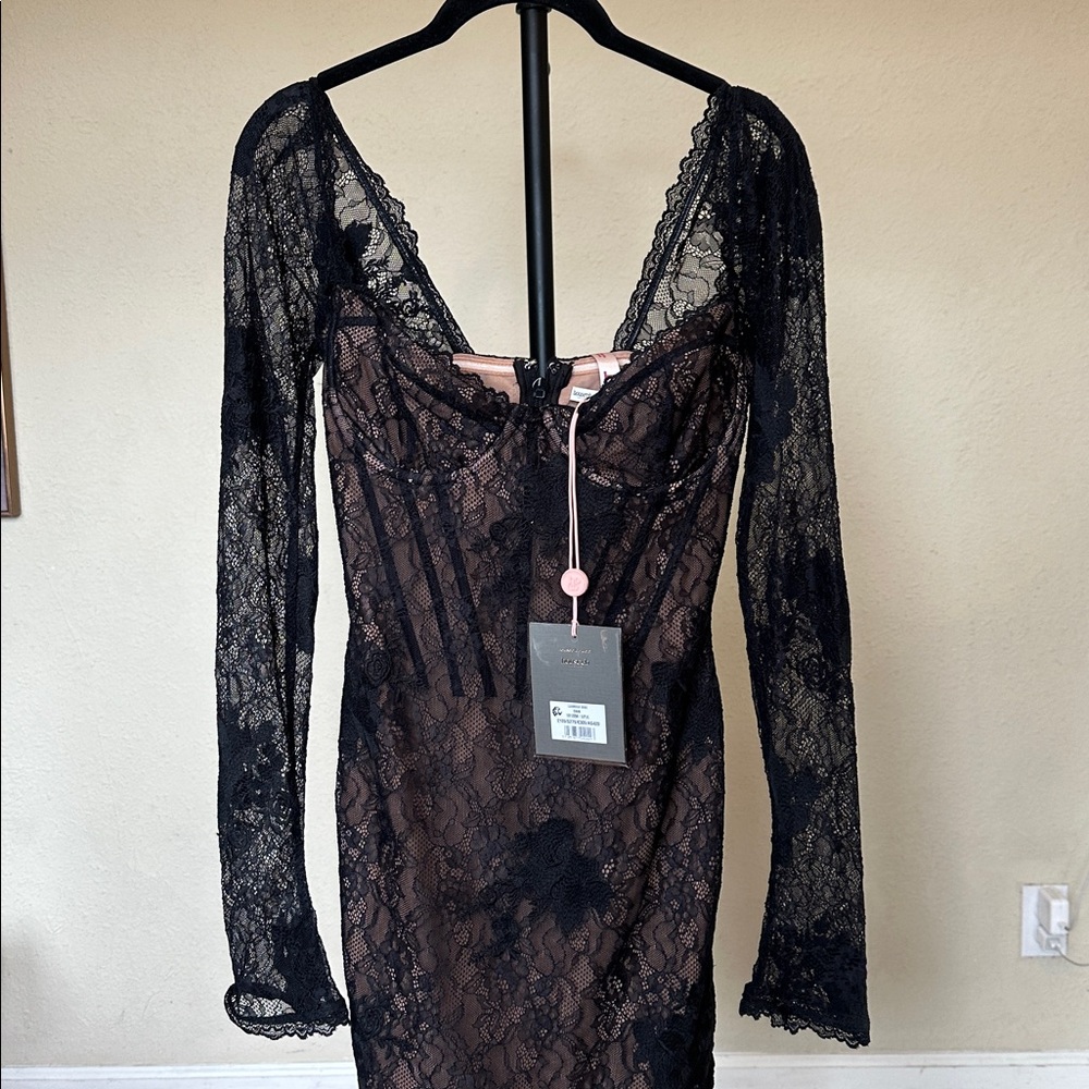 House of CB Lucienne Lace Mini Dress Black Embroidered Floral Limited Edition S - Picture 6 of 10